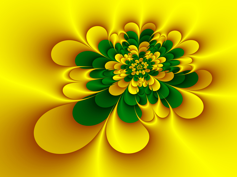 Fractal Art Wallpaper, Gold Green Flower