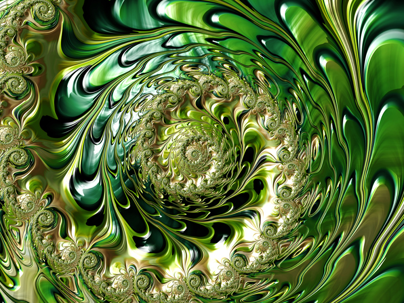 Fractal Art Wallpaper, Gold Green