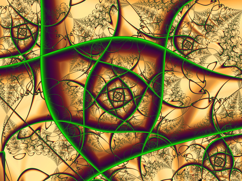 Fractal Art Wallpaper, Green On Gold