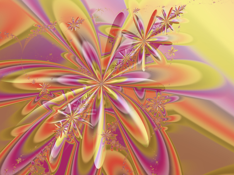 Fractal Art Wallpaper, Orange Pink Flowers