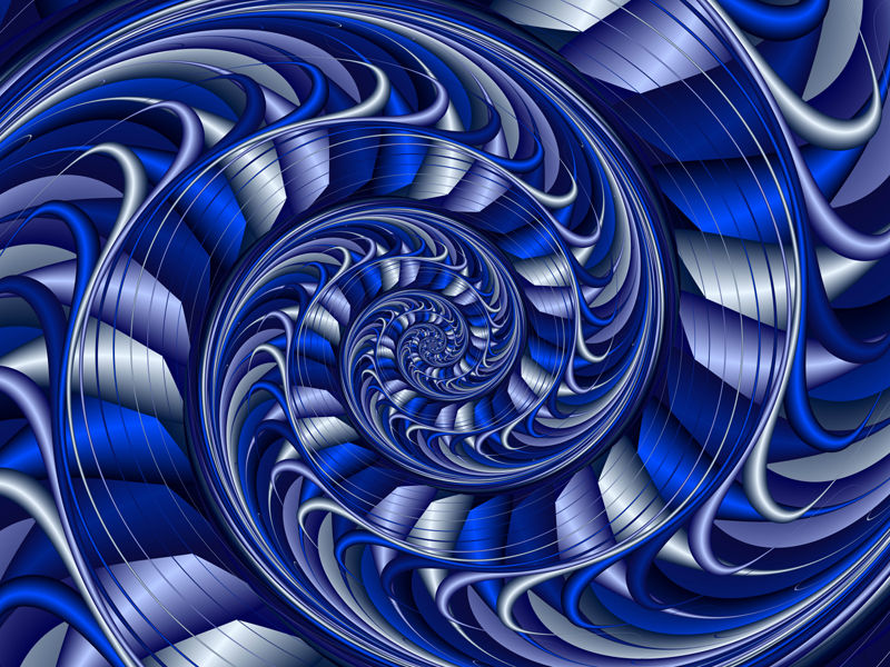 Fractal Art Wallpaper, Silver Blue Leaf Spiral